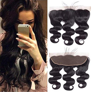 QTHAIR 12A Transparent Lace Body Wave Human Hair Lace Frontal (18",13x4 Ear to Ear Lace Frontal,Natural Black)130% Density Pre Plucked Natural Hairline with Baby Hair 100% Virgin Brazilian Body Wave Hair