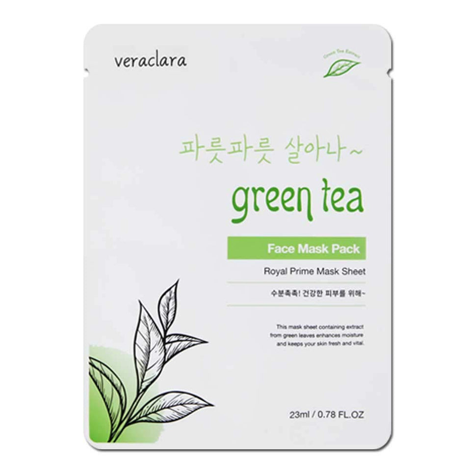 [Veraclara] Prime Facial Mask - Green Tea (16 Pack) Korean Skincare | Lighten, Moisturize, Firming Skin | Diminish Dark Spot & Circles