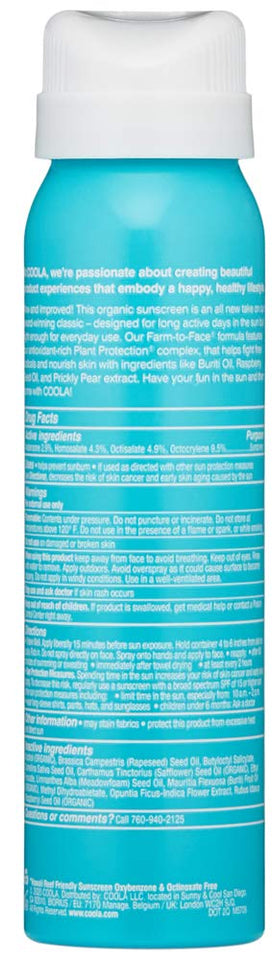COOLA Organic Sunscreen SPF 50 Sunblock Spray, Dermatologist Tested Skin Care for Daily Protection, Vegan and Gluten Free, Fragrance Free, 2 Fl Oz