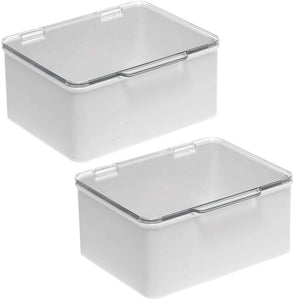 mDesign Plastic Stackable Bathroom Vanity Countertop Storage Cosmetic Organizer Box with Hinged Lid for Makeup, Beauty, Hair, Nail Supplies - 2 Pack - Light Gray/Clear