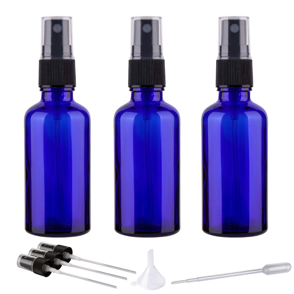 2oz Small Fine Mist Spray Bottles For Essential Oils, Blue Glass Spray Bottle 3 Pack