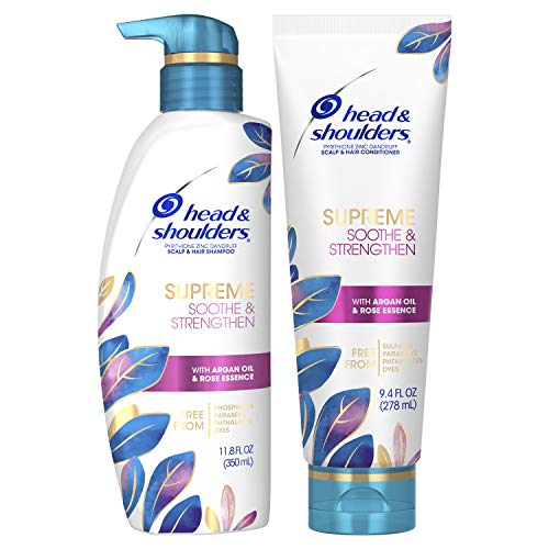 Head & Shoulders Supreme, Dry Scalp Care and Dandruff Treatment Shampoo and Conditioner Bundle, with Argan Oil and Rose Essence, Soothe and Strengthen Hair and Scalp, 11.8 Oz and 9.4 Oz