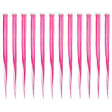 SWACC 12 Pcs Straight One Color Party Highlights Clip on in Hair Extensions Colored Hair Streak Synthetic Hairpieces (Neon Pink)