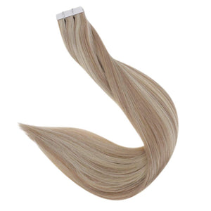 Fshine Human Hair Tape in Extensions 22 Inch Double Sided Tape Hair Extensions Color 18 Ash Blonde Highlight 22 Light Blonde 50 Grams Glue in Extensions Human Hair