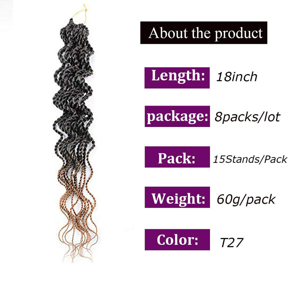 8 Packs Wavy senegalese twist crochet hair 18 inch crochet braids senegalese twist Synthetic Braiding Hair Extension (18inch8packs, T27)