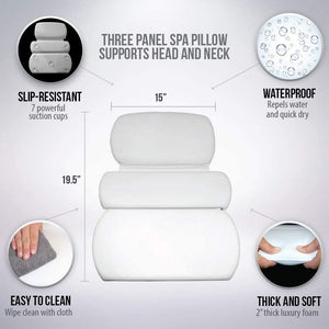Gorilla Grip Original Spa Bath Pillow Features Powerful Gripping Technology, Comfortable, Soft, Large, 19.5 x 15, Luxury 3-Panel Design for Shoulder, Neck Support, Fits Any Size Tub, Jacuzzi, White