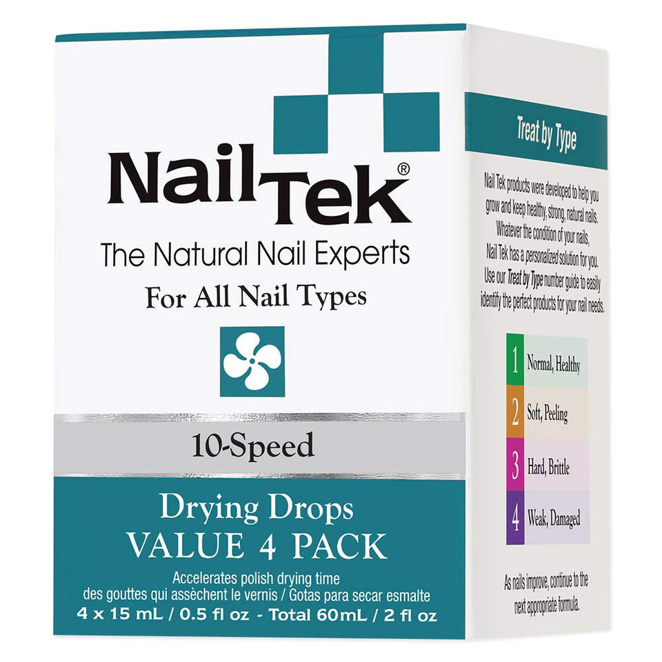 Nail Tek 10-Speed, Fast-Drying, Quick Setting, Non-Greasy Nail Polish Drying Drops for All Nail Types, 0.5 oz, Value 4-Pack