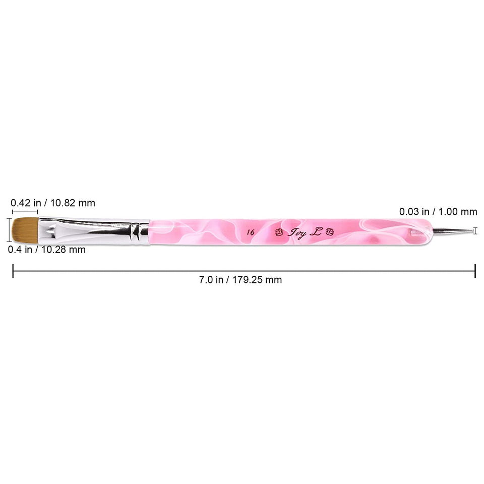 Ivy-L Premium 2 Way French Gel Acrylic Nail Art Kolinsky Brush with Dotting Tool for Professional Manicure Cuticle Clean up Nail Art Design (Size # 16, Pink Marble)