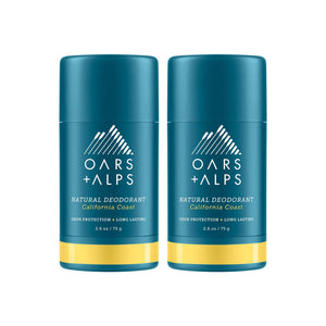 Oars + Alps Natural Deodorant for Men and Women, Aluminum Free and Alcohol Free, Vegan and Gluten Free, California Coast 2 Pack, 5.2 Oz