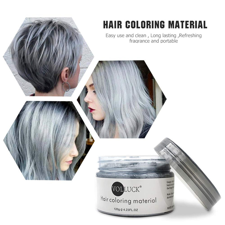 4 Hair Coloring Wax Temporary Hair Clay Pomades 4.23 oz- 4 in 1 Grey Purple Blue Pink - Natural Hair Dye Material Disposable Hair Styling Clay Ash for Cosplay,Halloween,Party