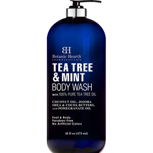 BOTANIC HEARTH Tea Tree Oil Body Wash with Mint - Paraben Free, Helps Fight Body Odor, AthleteÍs Foot, Jock Itch, Skin Irritations - Shower Gel Soap - Women & Men - (Packaging May Vary) 16 fl oz