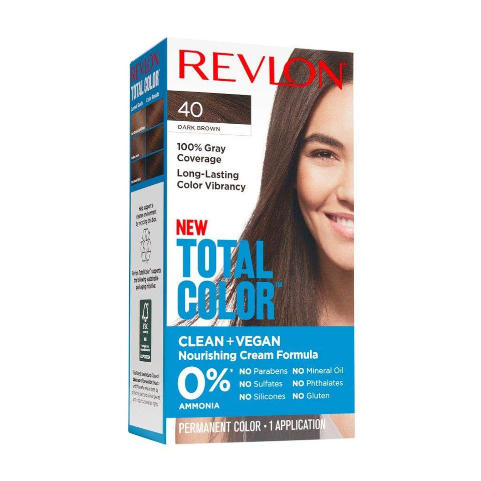 Revlon Total Color Hair Color, Clean and Vegan, 100% Gray Coverage Hair Dye, Dark Brown