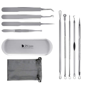 DUcare Blackhead Remover 9Pcs Professional Pimple Comedone Extractor Tool Best Acne Removal Kit - Treatment for Blemish, Whitehead Popping, Zit Removing for Risk Free Nose Face Skin with Metal Case