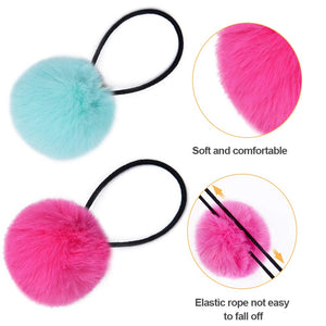 Pom Pom Hair Ties,MORGLES 16pcs Pom Pom Elastic Hair Ties Hair Pom Poms Fluffy Ponytail Holders PomPom Hair Band for Girls Toddlers Pigtail,8 Colors/2 inches