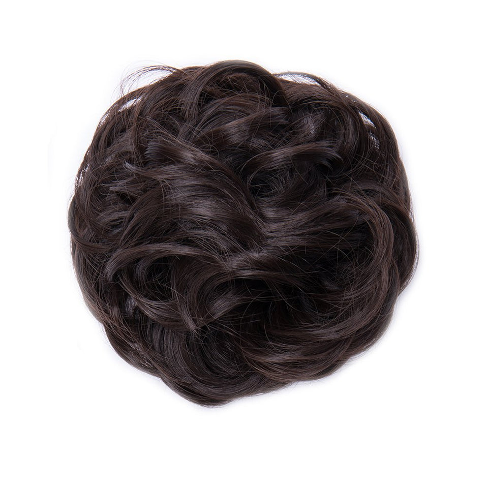 Messy Bun Hair Piece Scrunchy Updo Hair Pieces for Women Fluffy Wavy Hair Bun Scrunchies Donut Hairpiece Synthetic Chignons With Elastic Rubber Band Medium Brown-Thicker 1 pc