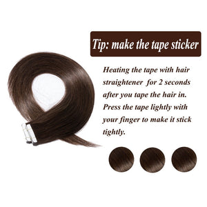 Benehair Tape in Hair Extensions Human Hair Dark Brown Skin Weft 14 inches Long Straight Real Remy Hair Double Sided Invisible Tape ins for Women 20pcs 30g 14inch #2