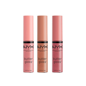 NYX PROFESSIONAL MAKEUP Butter Lip Gloss, 3 Colors, Angel Food Cake, Creme Brulee, Madeleine, Pack of 3