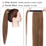 Ponytail Extensions Wrap Around Clip in Human Hair Ponytail Remy Human Hair Pony Tails Hairpiece Long Straight Comb Binding One Piece for Women Girl 16 inch Light Brown #6