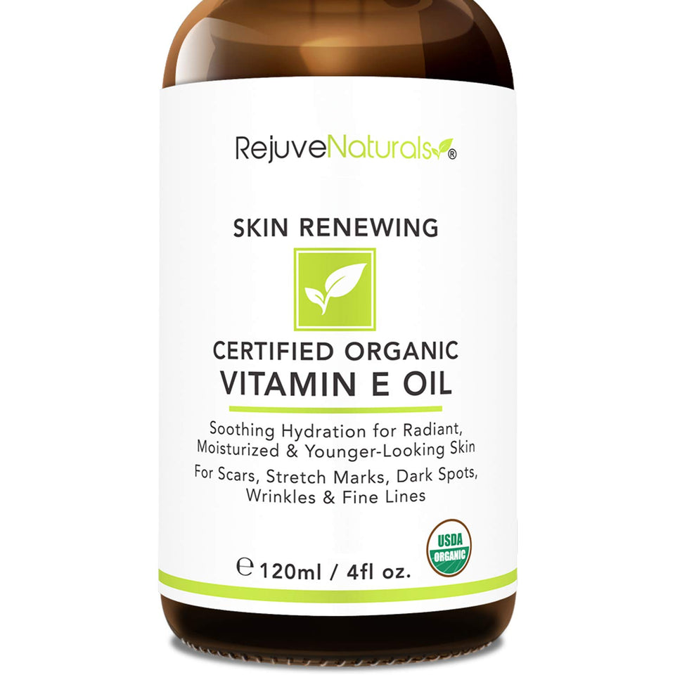 Vitamin E Oil - 100% All Natural & USDA Organic (LARGE 4oz Bottle) Visibly Reduce the Look of Scars, Stretch Marks, Dark Spots & Wrinkles for Hydrated & Youthful Skin. Face & Body Moisturizer