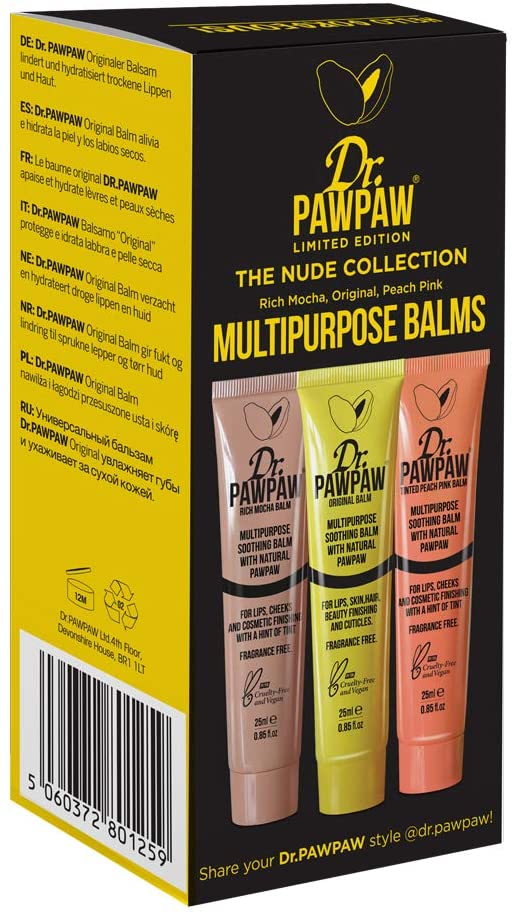 Dr. PAWPAW Multi-Purpose Balm | No Fragrance Balm, For Lips, Skin, Hair, Cuticles, Nails, and Beauty Finishing | 25 ml (Nude Collection, 3 Pack)