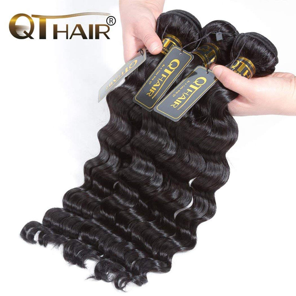 QTHAIR 12A Grade Brazilian Loose Deep Wave Human Hair Bundles14 16 18inch Natural Black Color Brazilian Virgin Human Hair Extensions