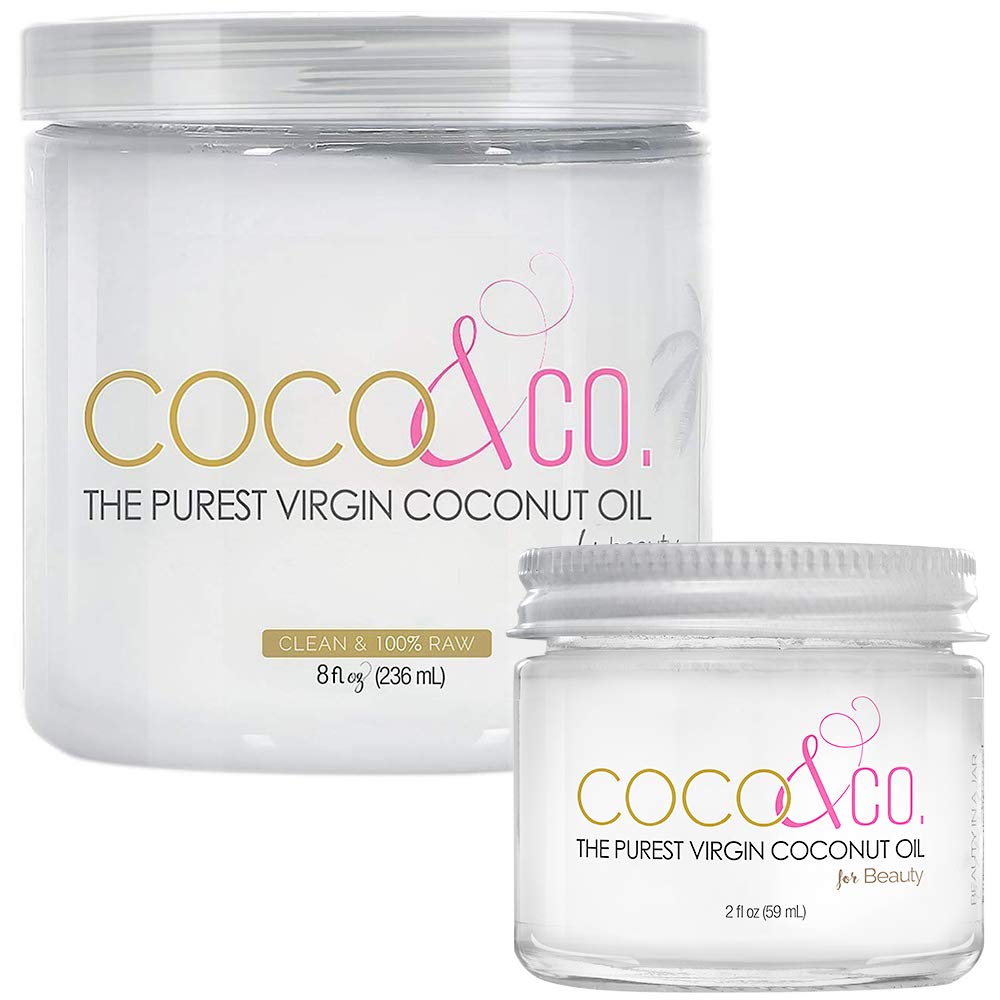 COCO & CO. Organic Pure Extra Virgin Coconut Oil for Hair & Skin, Beauty Grade - Mini Jar, 2oz (8oz + 2oz Travel Combo)