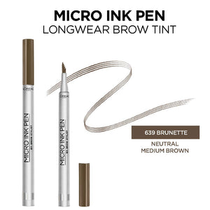 L'Oreal Paris Micro Ink Pen by Brow Stylist, Longwear Brow Tint, Hair-Like Effect, Up to 48HR Wear, Precision Comb Tip, Brunette, 0.033 fl; oz.
