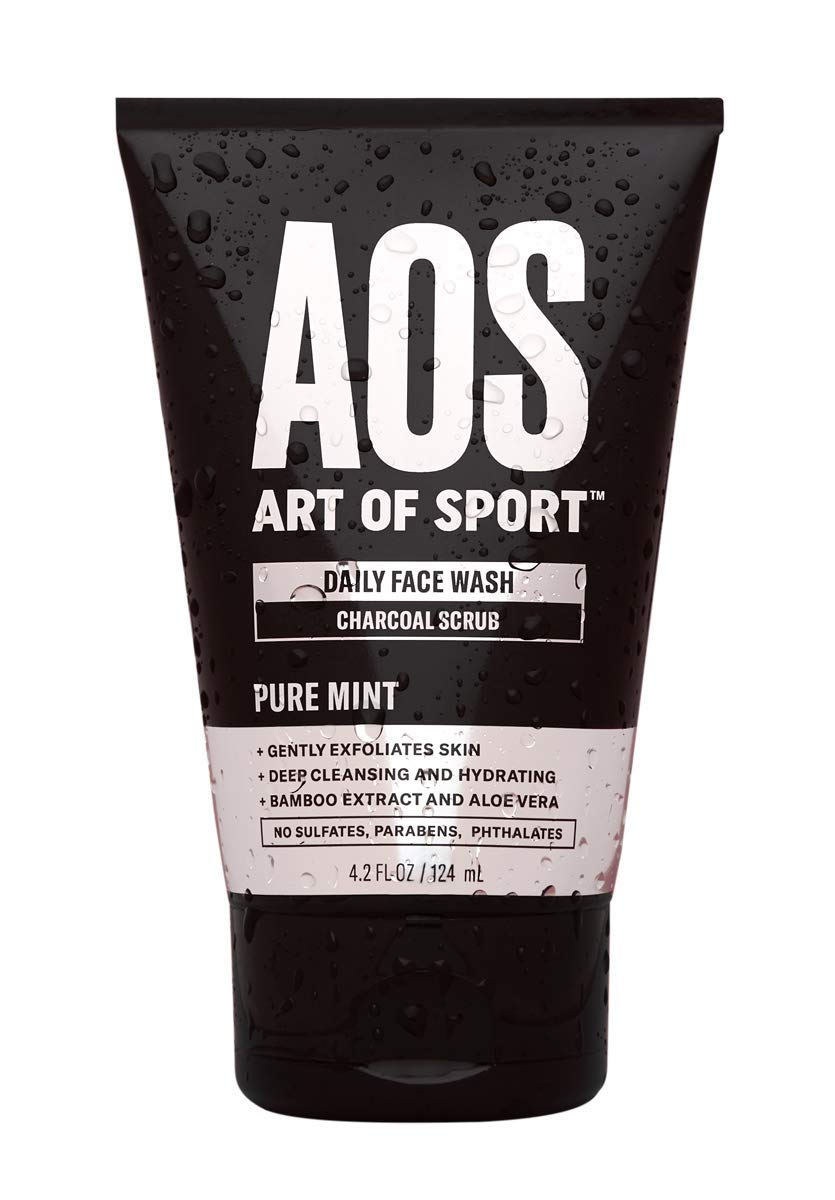 Art of Sport Daily Face Wash - Charcoal Face Scrub - Exfoliating Face Wash for Men with Natural Botanicals Tea Tree Oil, Aloe Vera and Bamboo Extract - Pure Mint Scent - Paraben Free - 4.2 fl oz