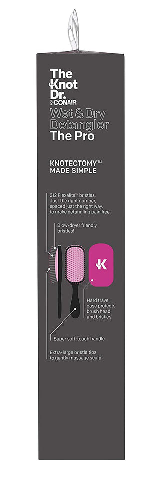 Conair The Knot Doctor Premium Pro Detangling Brush for Wet/Dry Hair with Storage Case, Pink, Black