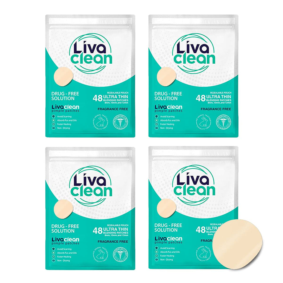 192 Count (4-Pack of 48) LivaClean Pimple Patch, Acne Absorbing Spot Treatment, Overnight Treatments Clear Dots To Get Rid Of Pimple, Zits, Blemish, Avoid Pimple Scars, Sizes: 8mm, 10mm, 12 mm