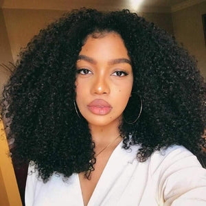 BLY 7A Mongolian Afro Kinky Curly Human Hair 3 Bundles 18 20 22 Inch Unprocessed Hair Weave Weft Big Hair for African American Women Natural Color
