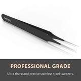 Ingrown Hair Tweezers | Pointed Tip | 5 Pack | Black | Precision Stainless Steel | Extra Sharp and Perfectly Aligned for Ingrown Hair Treatment & Splinter Removal For Men and Women | By Tweezees