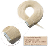 40 PCS Tape In Human Hair Extensions Double Side Tape Skin Weft Invisible Hair Extensions Hightlight Balayage Silk Straight For Women (20'',100g/40pcs,#60 Platinum Blonde)