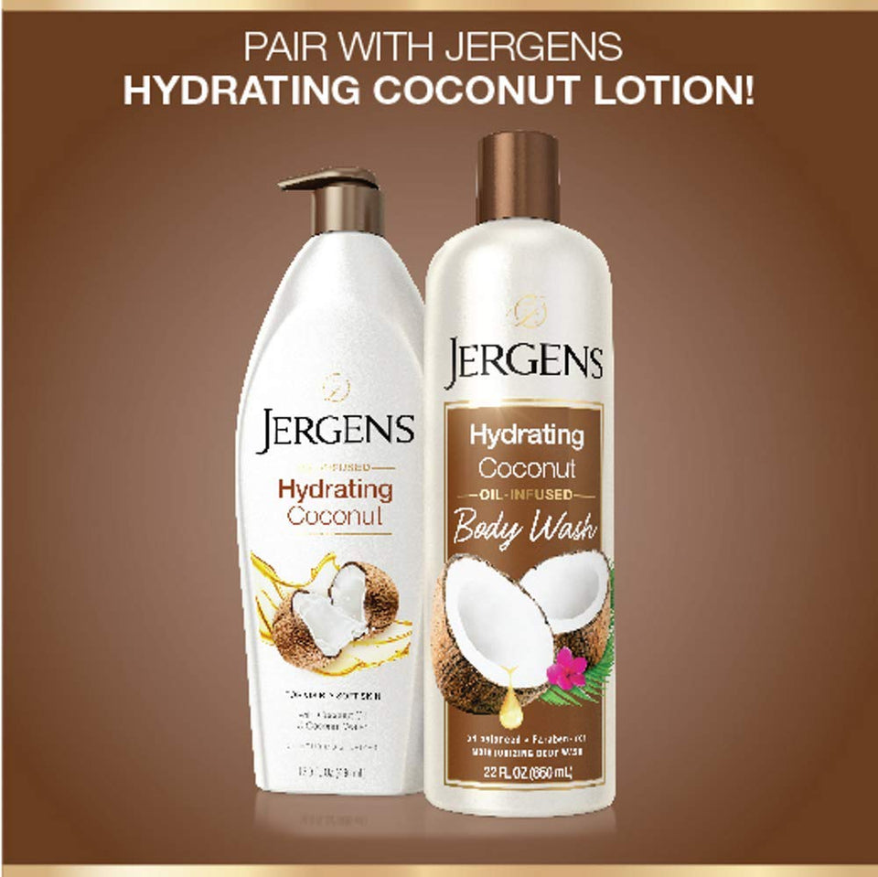 Jergens Hydrating Coconut Body Wash, Daily Moisturizing Skin Cleanser, Paraben Free, 22 Ounces, Infused with Coconut Oil, pH Balanced, Dye Free, Dermatologist Tested