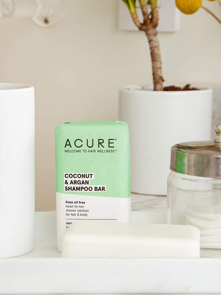 Acure Coconut & Argan Shampoo Bar, 100% Vegan, Performance Driven Body & Hair Care, All-In-One shower Solution, Palm Oil Free, 5 Oz
