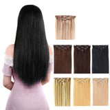 14" Clip in Hair Extensions Real Human Hair for Women - Silky Straight Jet Black Human Hair Clip in Extensions 50grams 4pieces #1 Color
