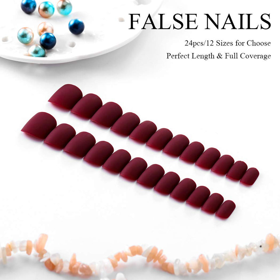 Edary Matte False Nails Short Red Square Fake Nails Press on Nails 24Pcs Art Nail for Women