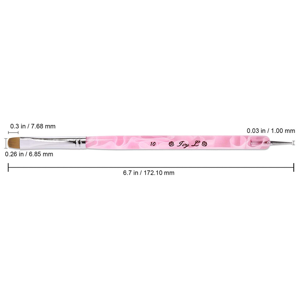 Ivy-L Premium 2 Way French Gel Acrylic Nail Art Kolinsky Brush with Dotting Tool for Professional Manicure Cuticle Clean up Nail Art Design (Size 10, Pink Marble)