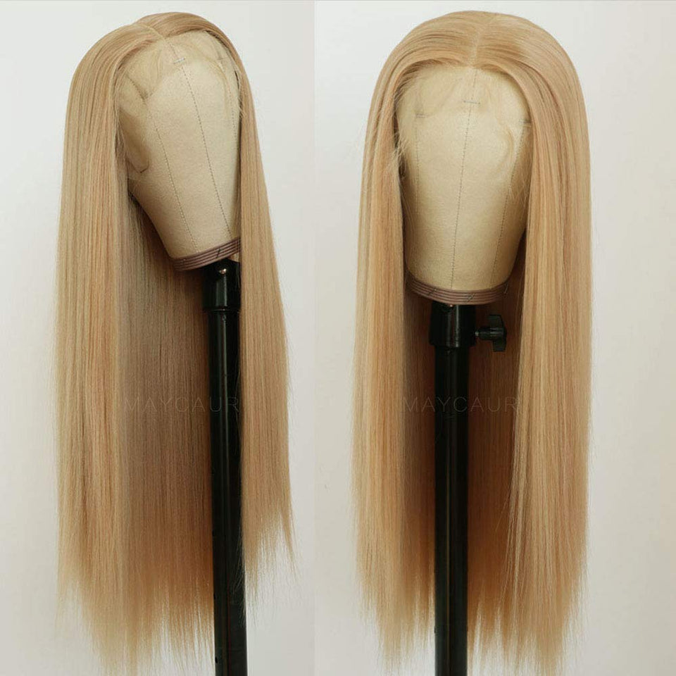 Maycaur Lace Front Wigs Blonde Wig Long Straight Heat Resistant Fiber Hair Synthetic Lace Front Wigs for Women 22 Inch