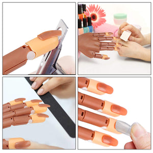 Practice Hand for Acrylic Nails, Adjustable Fake Mannequin Hands for Nails Practice, Flexible Movable Nail Tools Kits Practice Hand with Nail File, Clipper and 100pcs Coffin Nail Tips