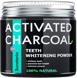 Activated Charcoal Teeth Whitening Powder – Coconut Teeth Whitener – Effective Remover Tooth Stains for a Healthier Whiter Smile - Product of UK by Sunatoria - Improved Formula - Charcoal Teeth White