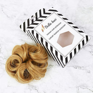 Bella Hair Messy Bun Scrunchie Human Hair Piece, Elastic Chignon Extensions for Women Instant Updo (#18 Honey Blonde/Ash Blonde)