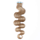 20 Inch Remy Tape in Hair Extensions Wavy Human Hair #27 Body Wave 40pcs 100g Hair Seamless Skin Weft Glue in Human Hairpieces with Invisible Double Sided Tape Dark Blonde