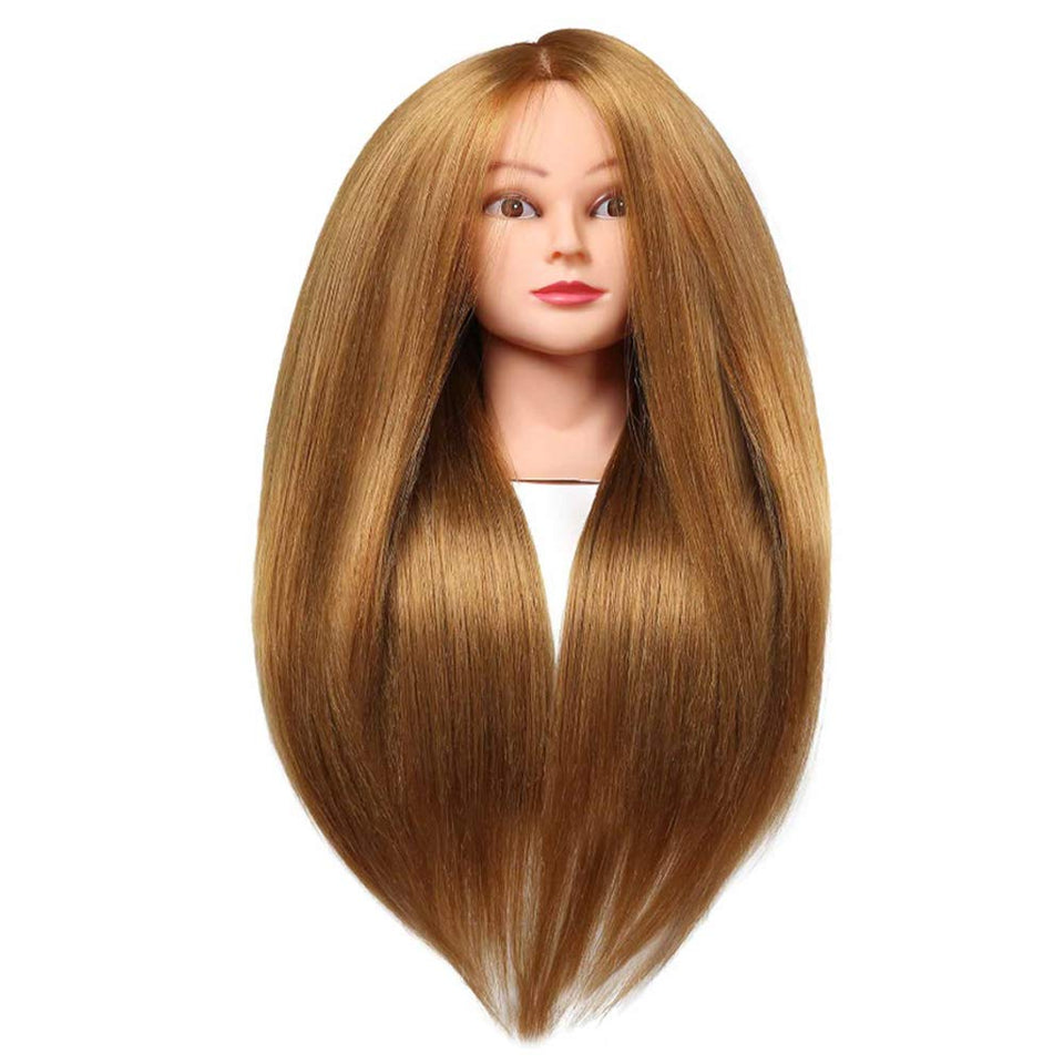 SOPHIRE 26"-28" Long Hair Mannequin Head with 60% Real Hair, Hairdresser Practice Training Head Cosmetology Manikin Doll Head with 9 Tools and Clamp - Golden, Makeup On
