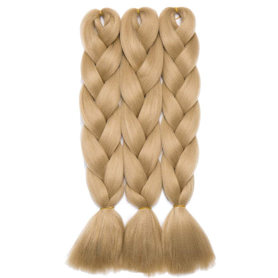 24 Inch Ombre Jumbo Braiding Hair Extensions Jumbo Braid Hair Ombre Long Jumbo Braids For Box Twist Braid Crochet Hair High Temperature Fiber 3 Tone Colored (3 Bundles, Ash Blonde)