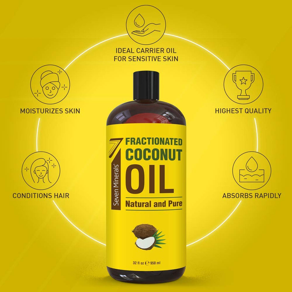 Pure Fractionated Coconut Oil - Big 32 fl oz Bottle - Non-GMO, 100% Natural, Lightweight Massage Oil for Massage Therapy on Skin, Hair, More - Perfect Carrier Oil for Essential Oils