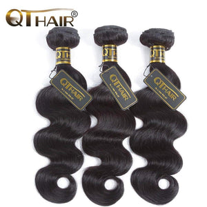 QTHAIR 12A Brazilian Body Wave with Closure 8a Unprocessed Brazilian Virgin Hair 2 Bundles with Free Part Closure Natural Black Human Hair Bundles With Closure(12 12 with 10inch)