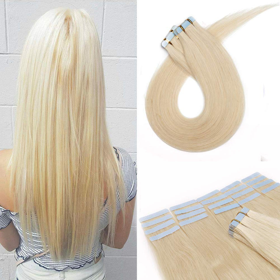 18 Inch Tape in Human Hair Extensions 40pcs 100g #60 Platinum Brown Straight Hair Seamless Skin Weft Glue in Hairpieces with Invisible Double Sided Tape