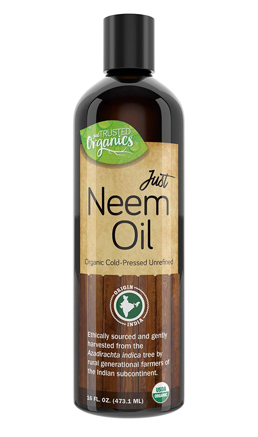 Just Trusted Organics - Neem Oil for Skin, Hair, and Nails, All-in-One Cold Pressed Neem Oil for Glowing Skin, Soft Hair, and Strong Nails, Natural Remedy Neem Oil Dog-Safe, 16 fl. oz.