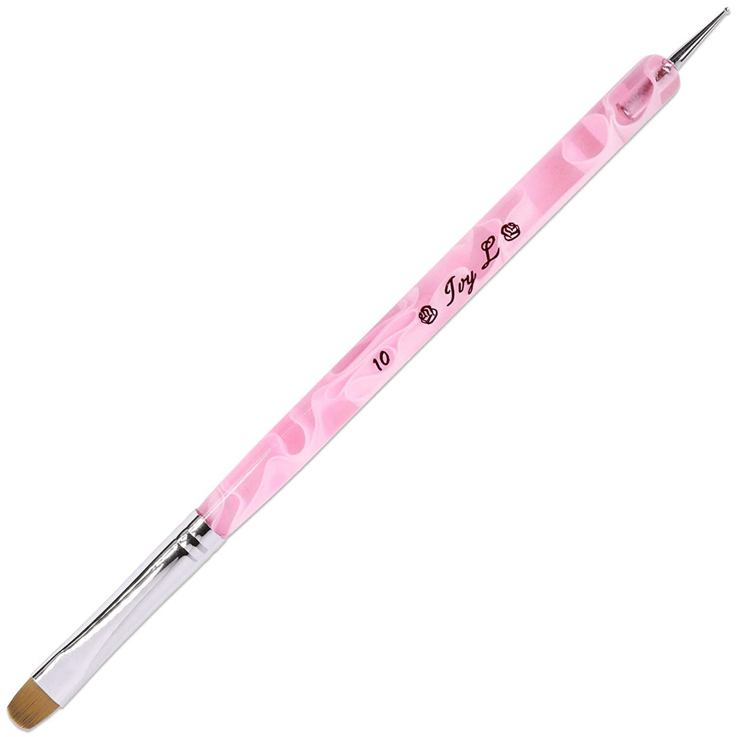 Ivy-L Premium 2 Way French Gel Acrylic Nail Art Kolinsky Brush with Dotting Tool for Professional Manicure Cuticle Clean up Nail Art Design (Size 10, Pink Marble)